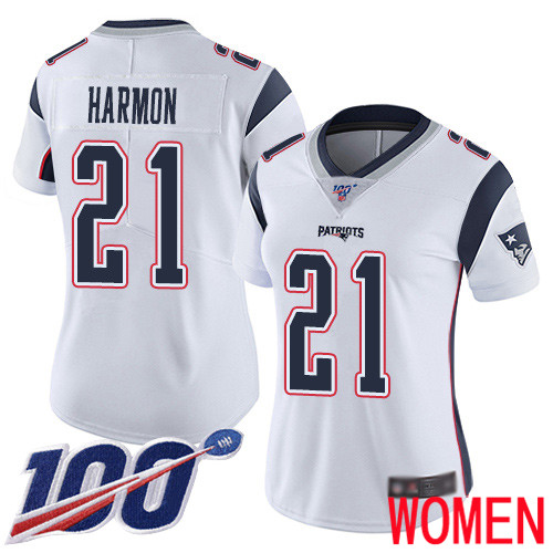 New England Patriots Football #21 100th Season Limited White Women Duron Harmon Road NFL Jersey